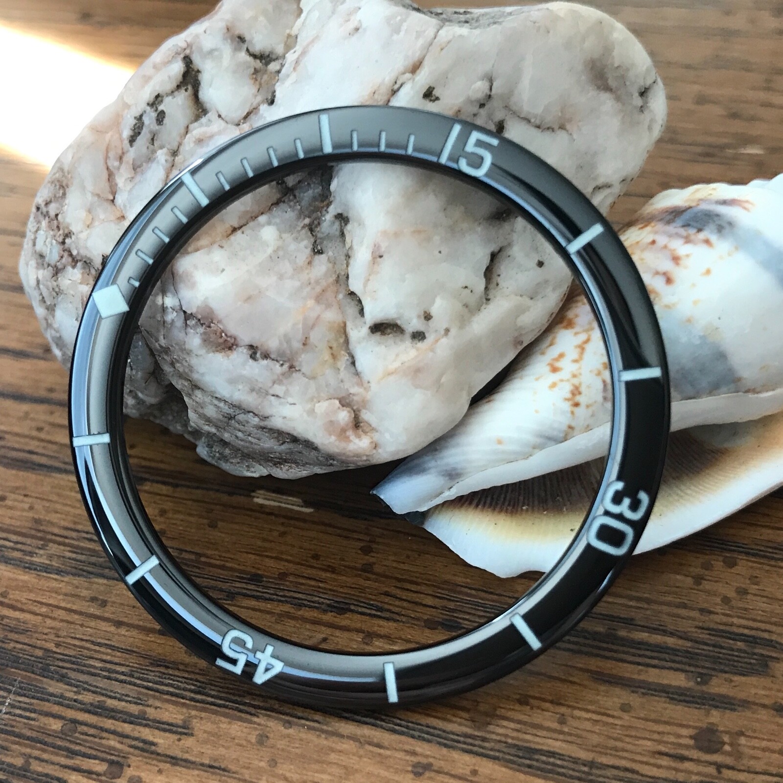 Ceramic Black “Fifty Five Fathoms” Domed Bezel Insert for Seiko SNZH ~ US Seller