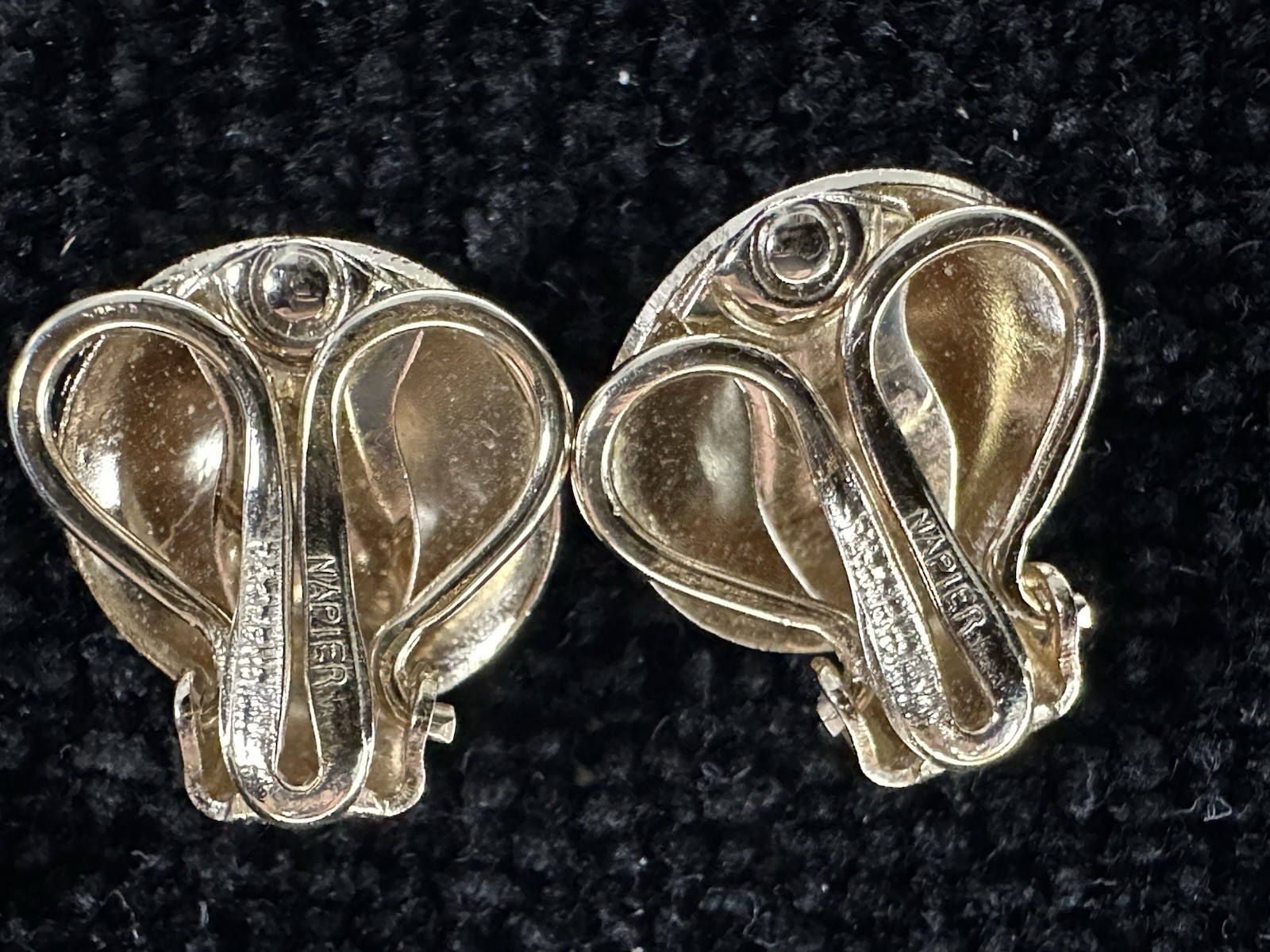 Vintage Napier Signed Clip-On Stud Earrings Round Domed Textured Disc