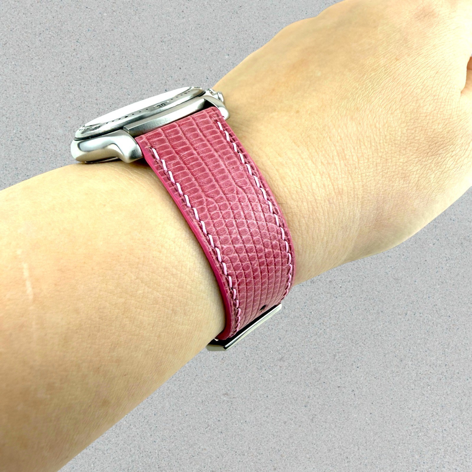 Genuine Lizard Leather Watch Band Strap 20mm Pink Handmade 316L Buckle