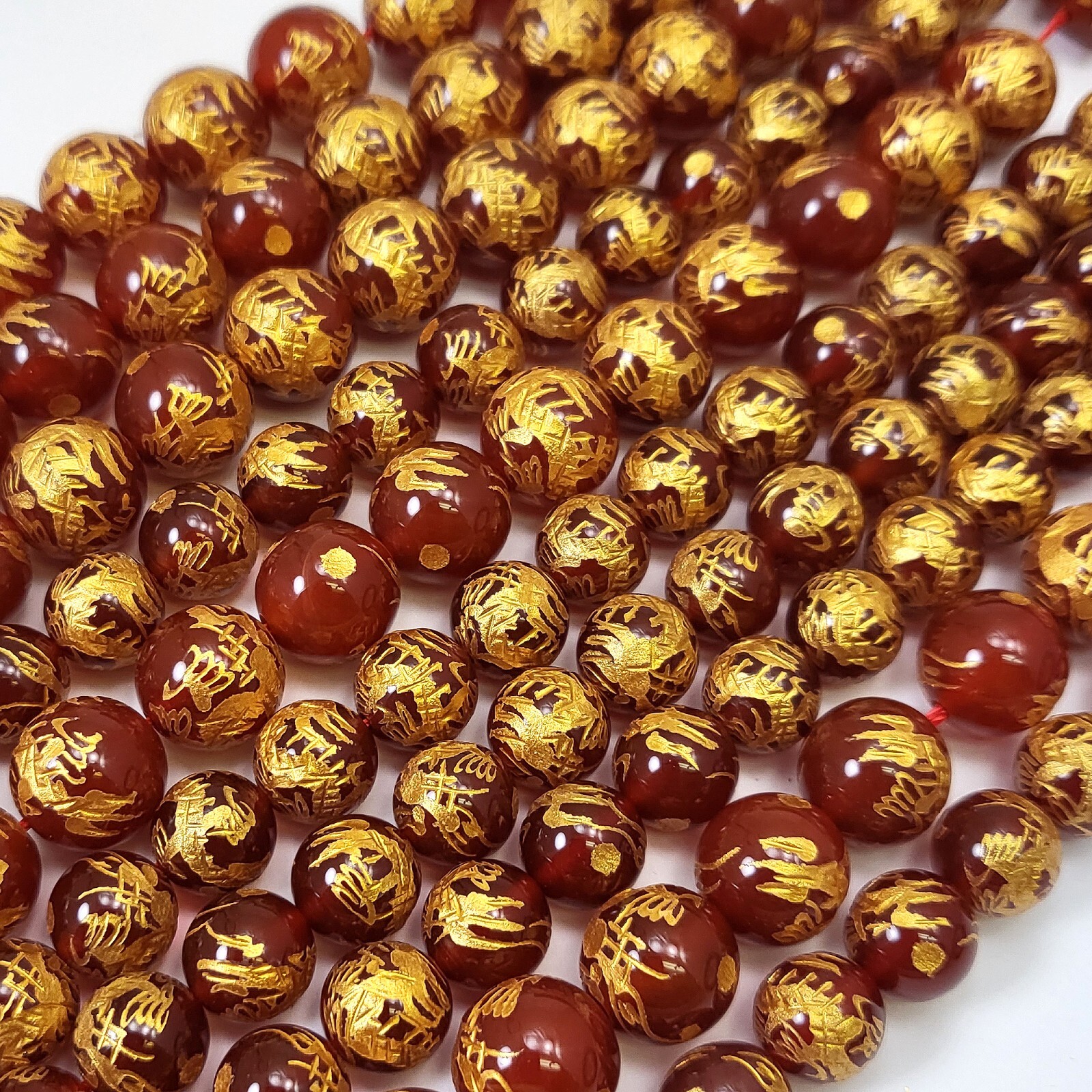 Natural Carnelian w Curved Gold Dragon Ball Round Beads 10mm 12mm 14mm