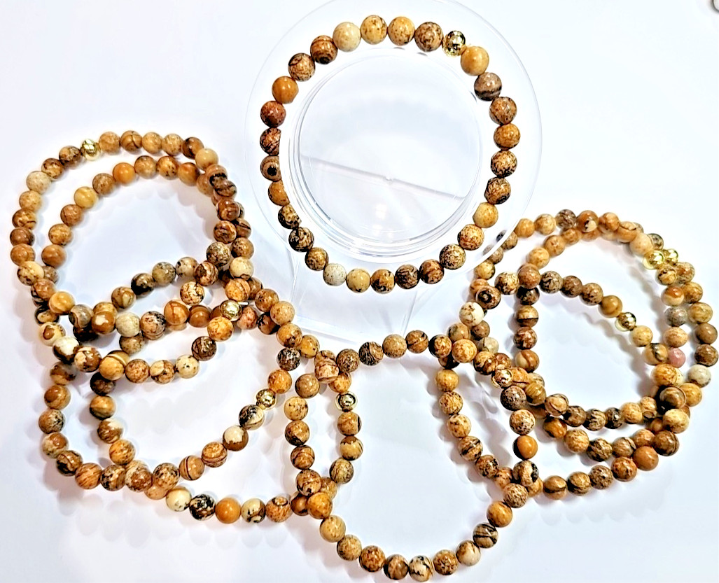 Stretch Bracelet ~ Picture Jasper ~ White Howlite 8mm and 6mm Beads Mix & Match