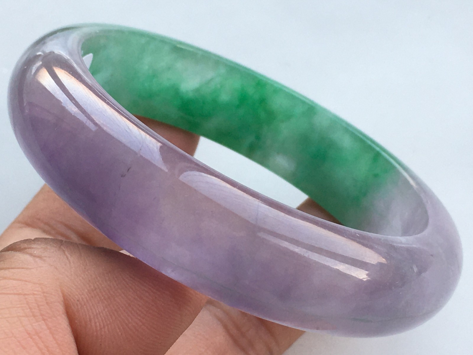 58mm Certified Nature Green/Purple Burmese Jade jadeite bracelets bangle 6446