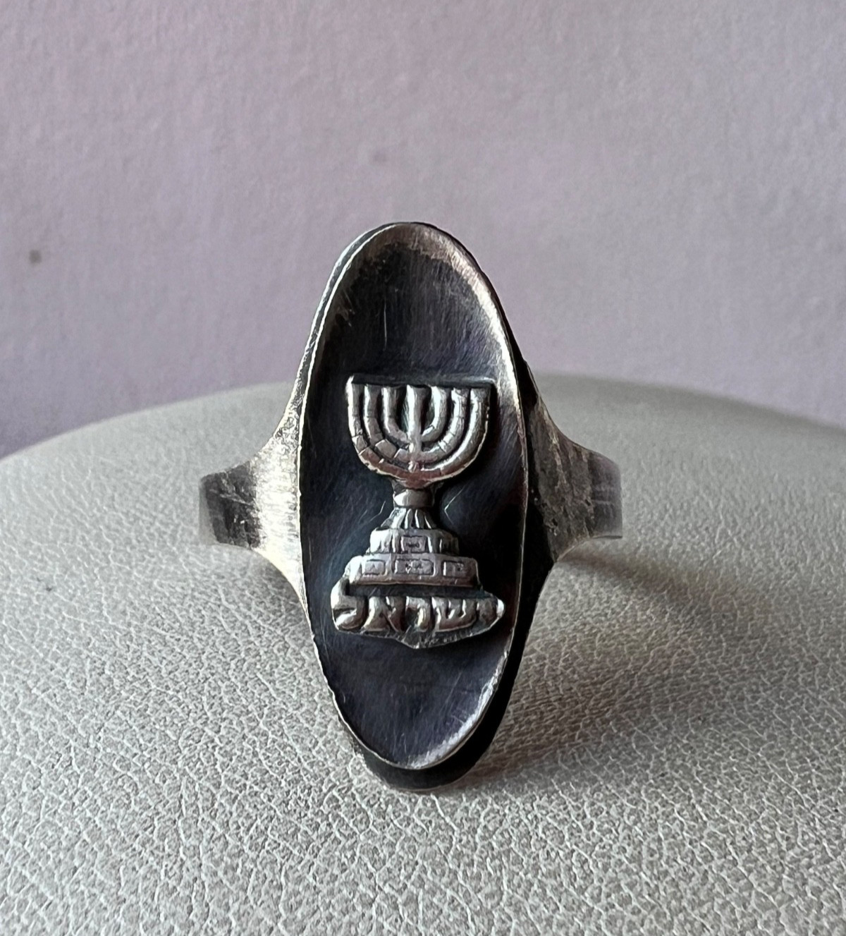 VINTAGE OXIDIZED 925 STERLING SILVER MENORAH ISRAEL RING ADJUSTABLE SIZE RARE