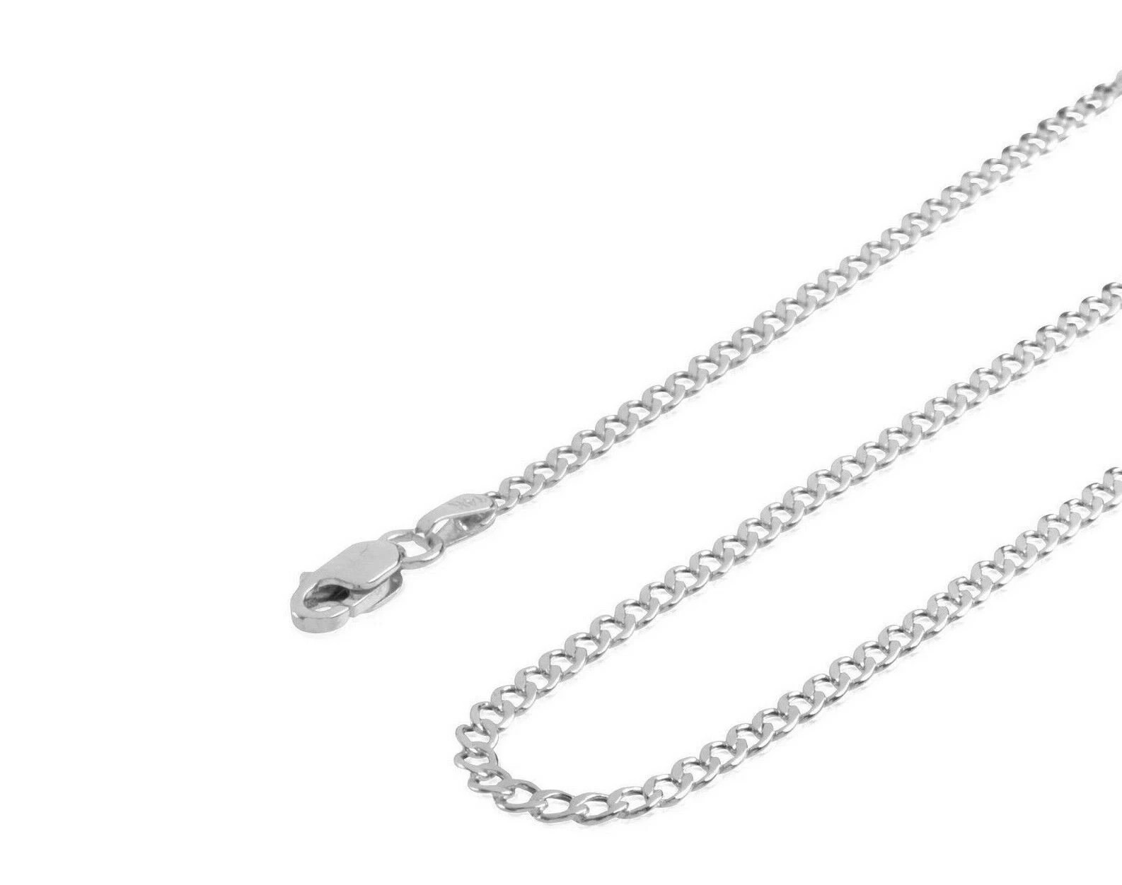 14K Solid White Gold Cuban Necklace 2mm 16” 18” 20” 22” 24” 26” 30” Italy