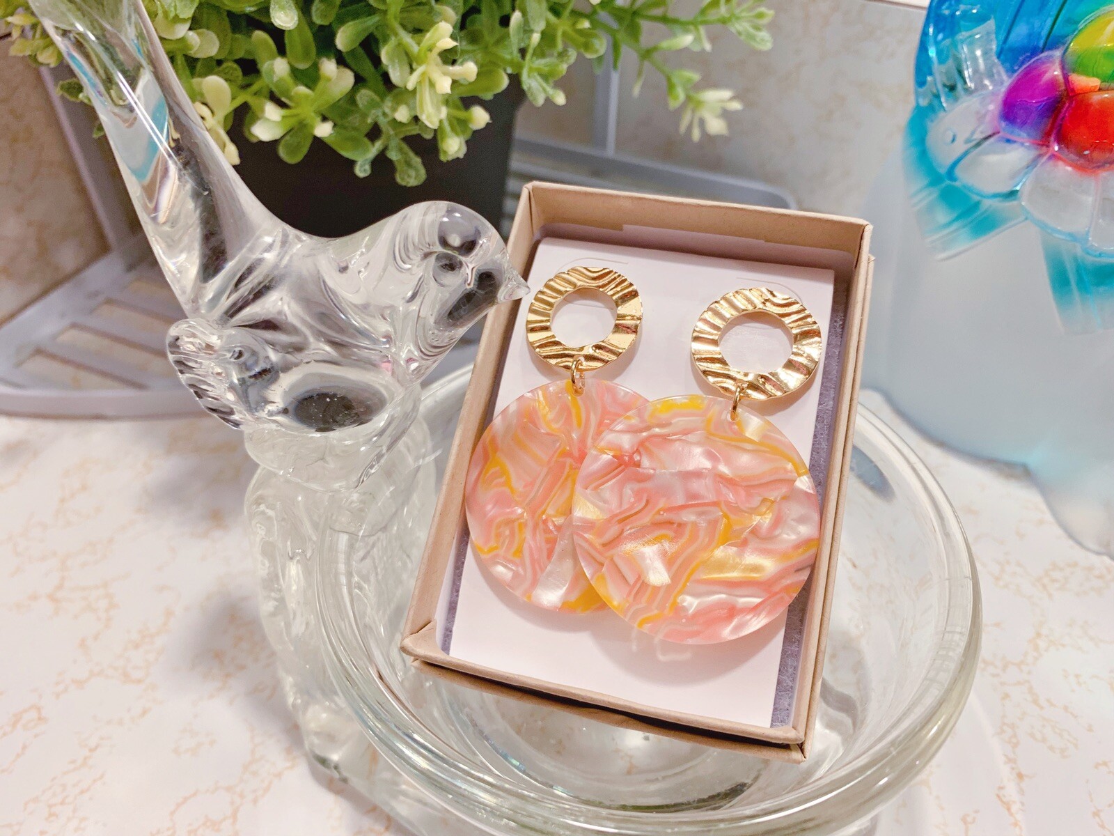 Handmade Multi Choose Shell Resin Earrings With Gold Plated Post