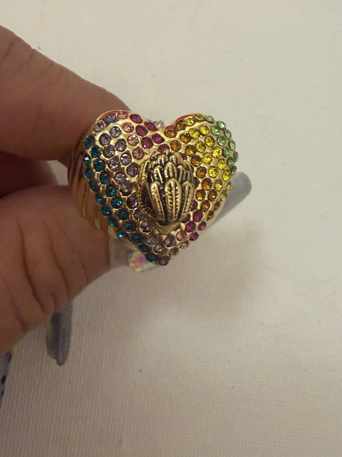 Kurt Geiger London Rainbow Pavé Signature Gold Tone Ring Size 9