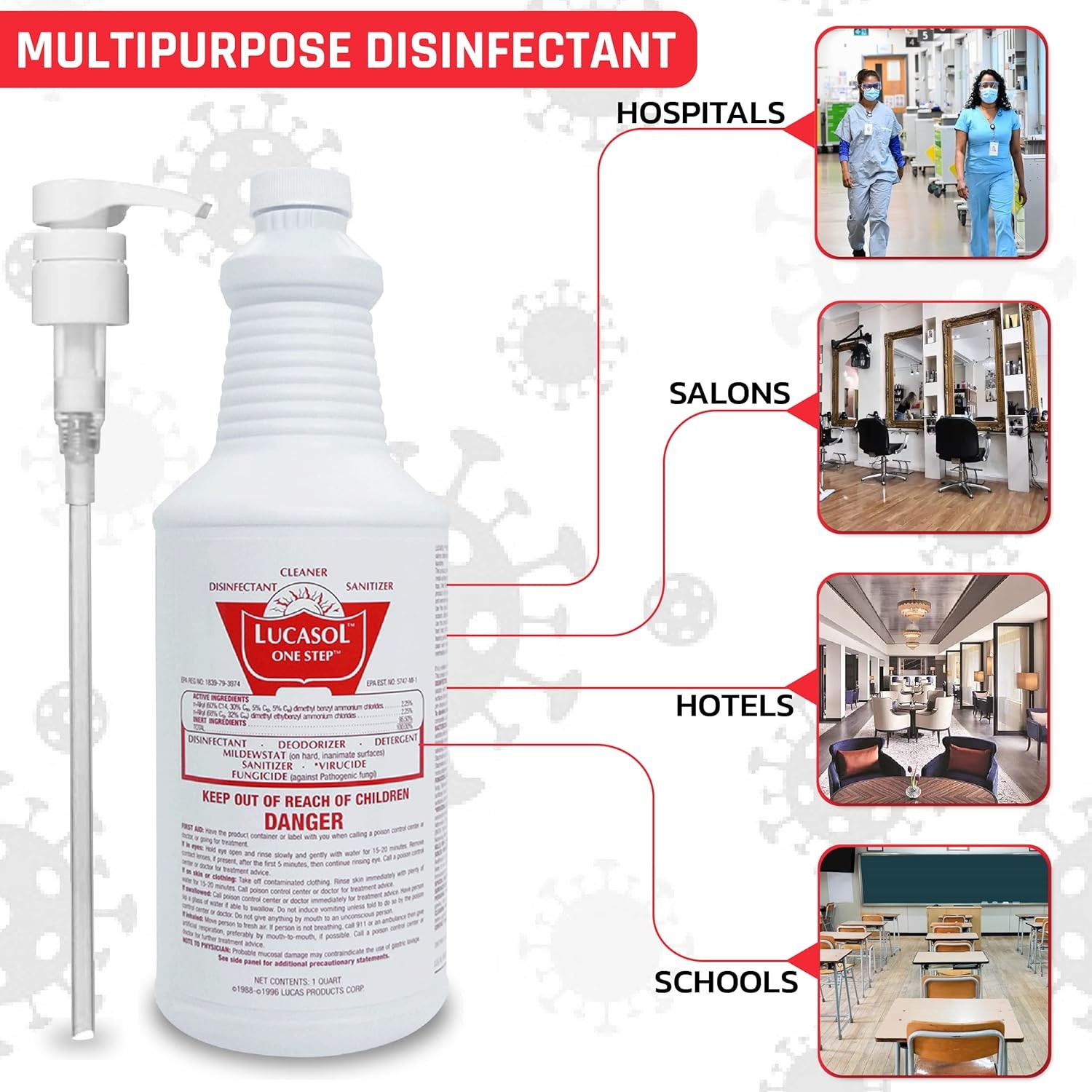 Lucasol One Step Disinfectant, 1 Quart (32 Ounce) 16 fl oz (Pack of 2)