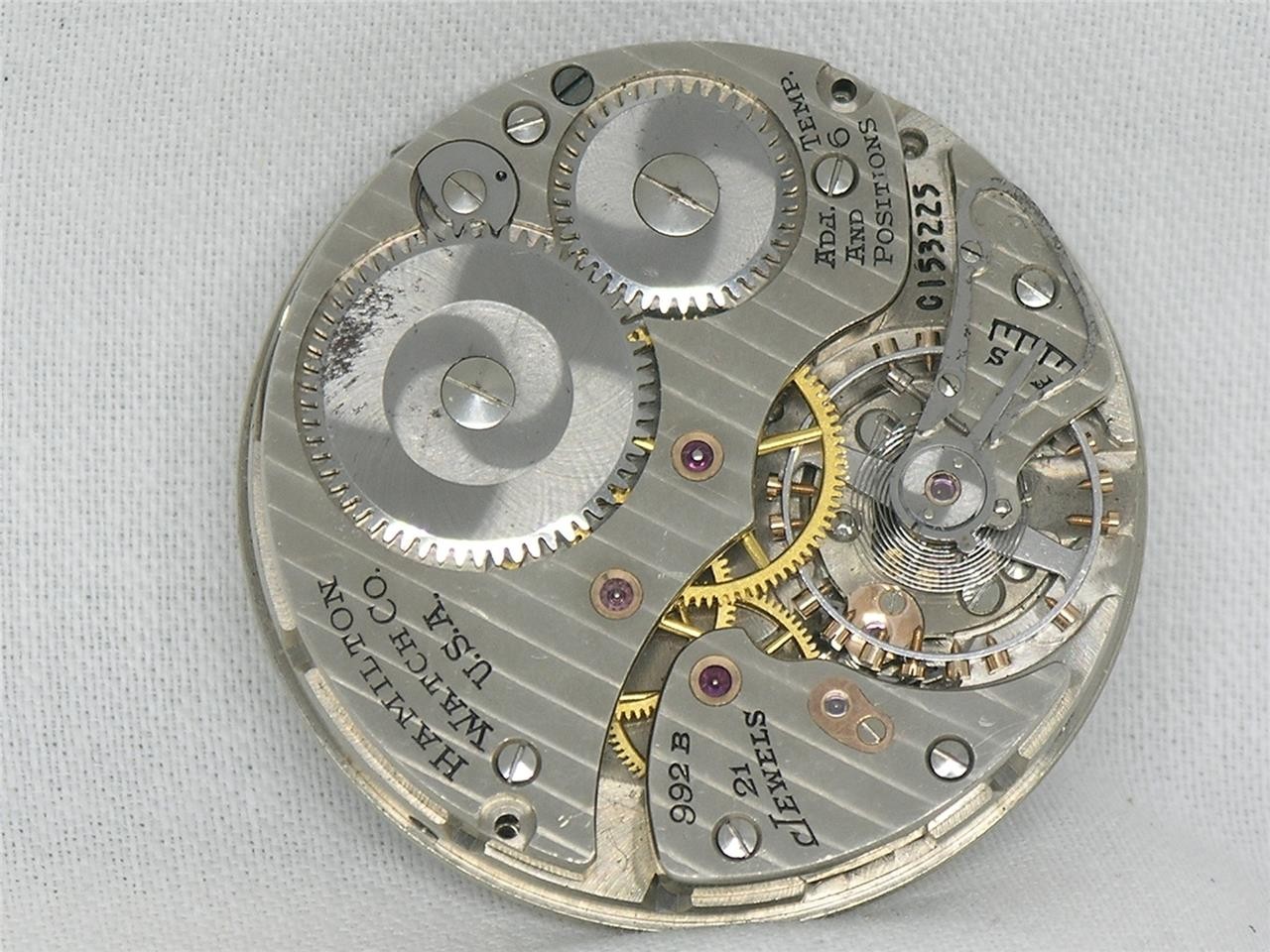 VINTAGE 16S HAMILTON 992B 21 JEWEL RAILROAD POCKETWATCH MOVEMENT & DIAL!