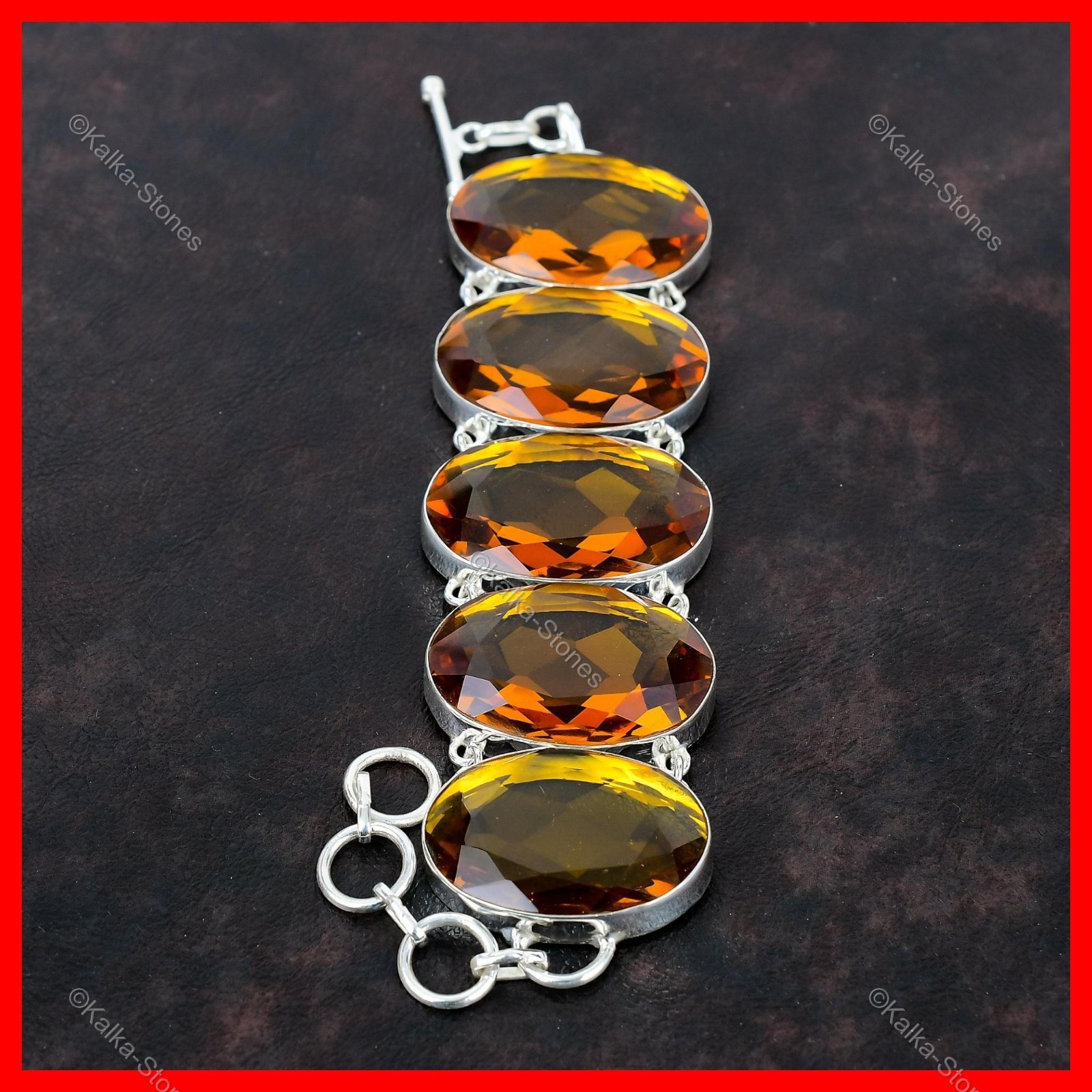 Halloween Deal November Citrine Gemstone Chain Bracelet Jewelry Sterling Silver