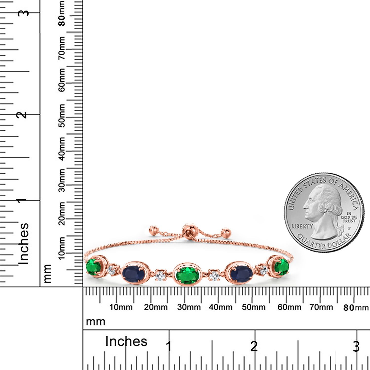 18K Rose Gold Plated Silver Nano Emerald and Sapphire and Lab Grown Diamond