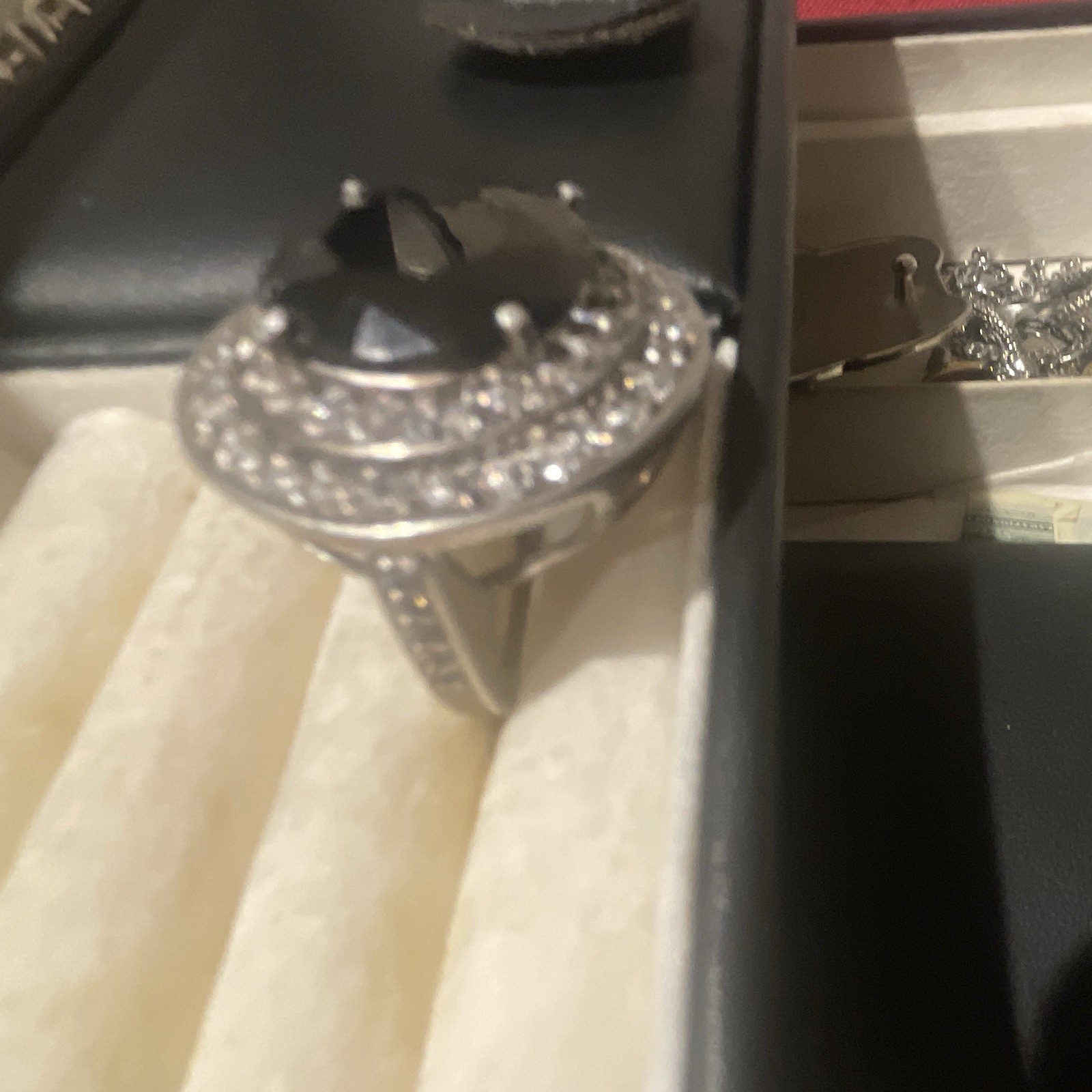 Natural Black Sapphire Diamonds set in Halo arch 14k and pure silver marker JW