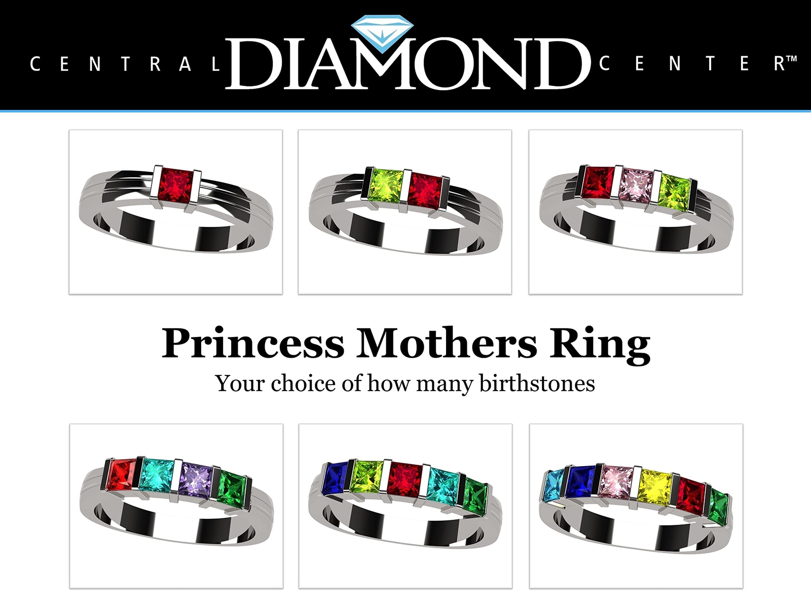 NANA Princess Mothers Ring with 1 to 6 Simulated Birthstones in Silver or 10k