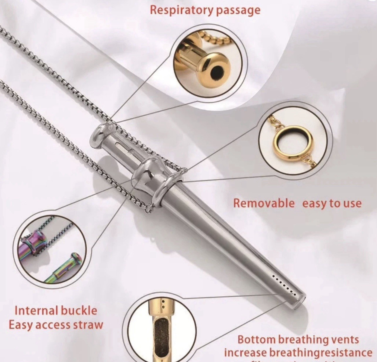 Silver Incognito Compact Mini Bump Straw Pendant Necklace Snuff Tool SNOGO Clone