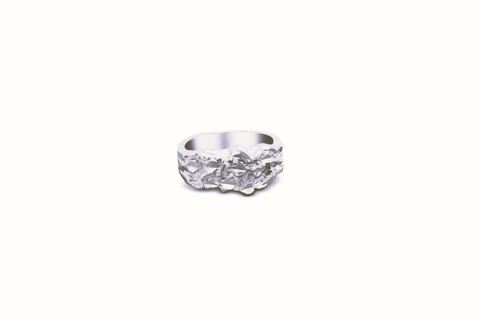 Silver Nugget Ring – Unisex Design, Small Nugget Ring, Rhodium