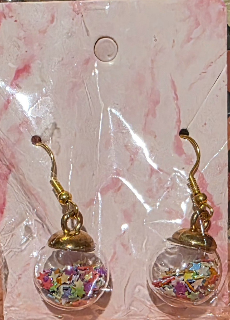 Christmas Golden Ornaments Earrings Filled with Multicolor Confetti