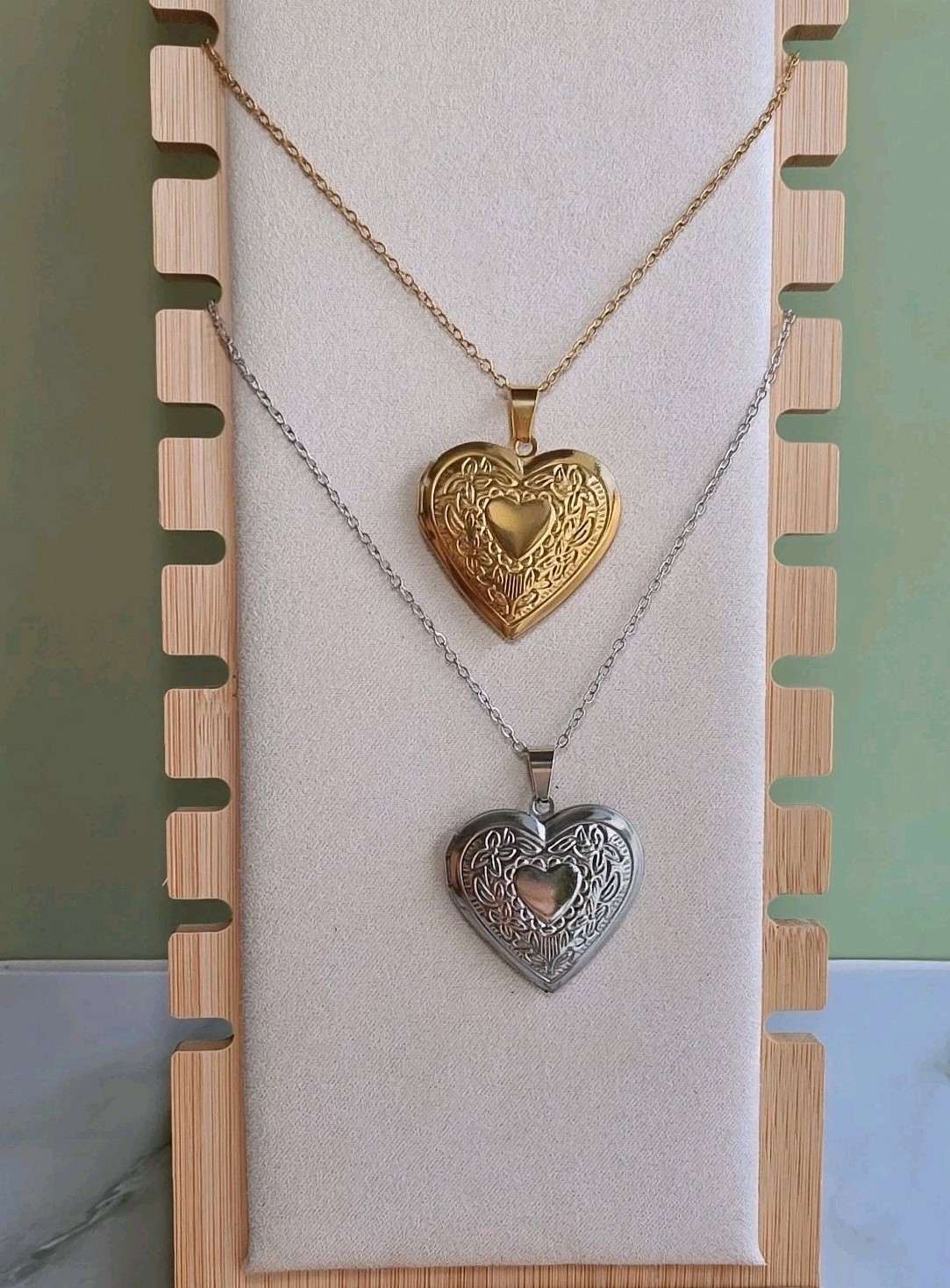 Vintage Heart Locket Necklace Gold 14k Stainless Steel Jewelry