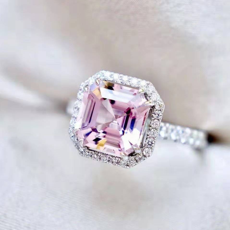 4 Ct pink Princess Cut moissanite wedding engagment ring 14k white gold plated