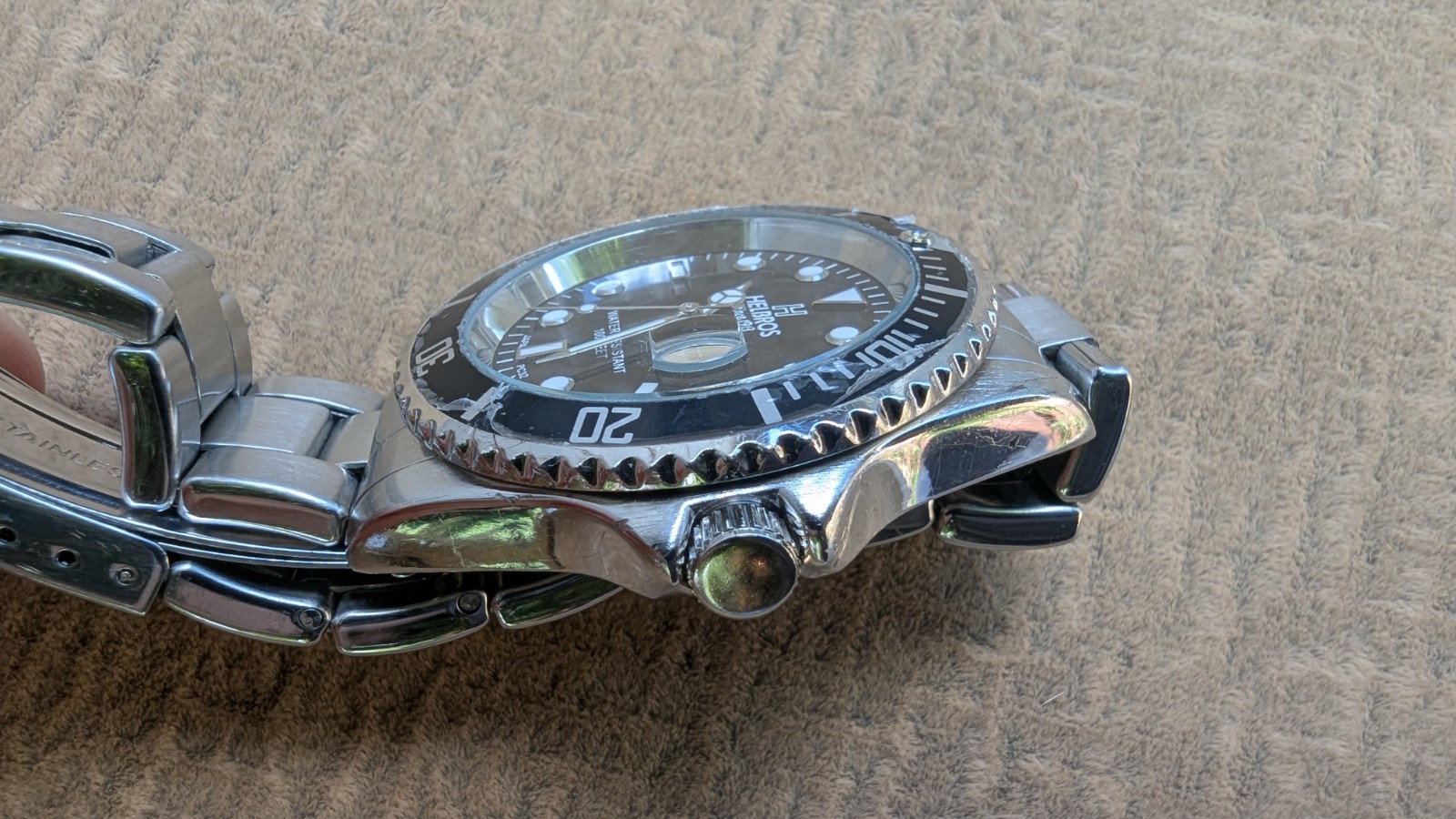 Helbros Divers Watch Men’s 626 Black Dial Stainless Steel Bracelet Band Date
