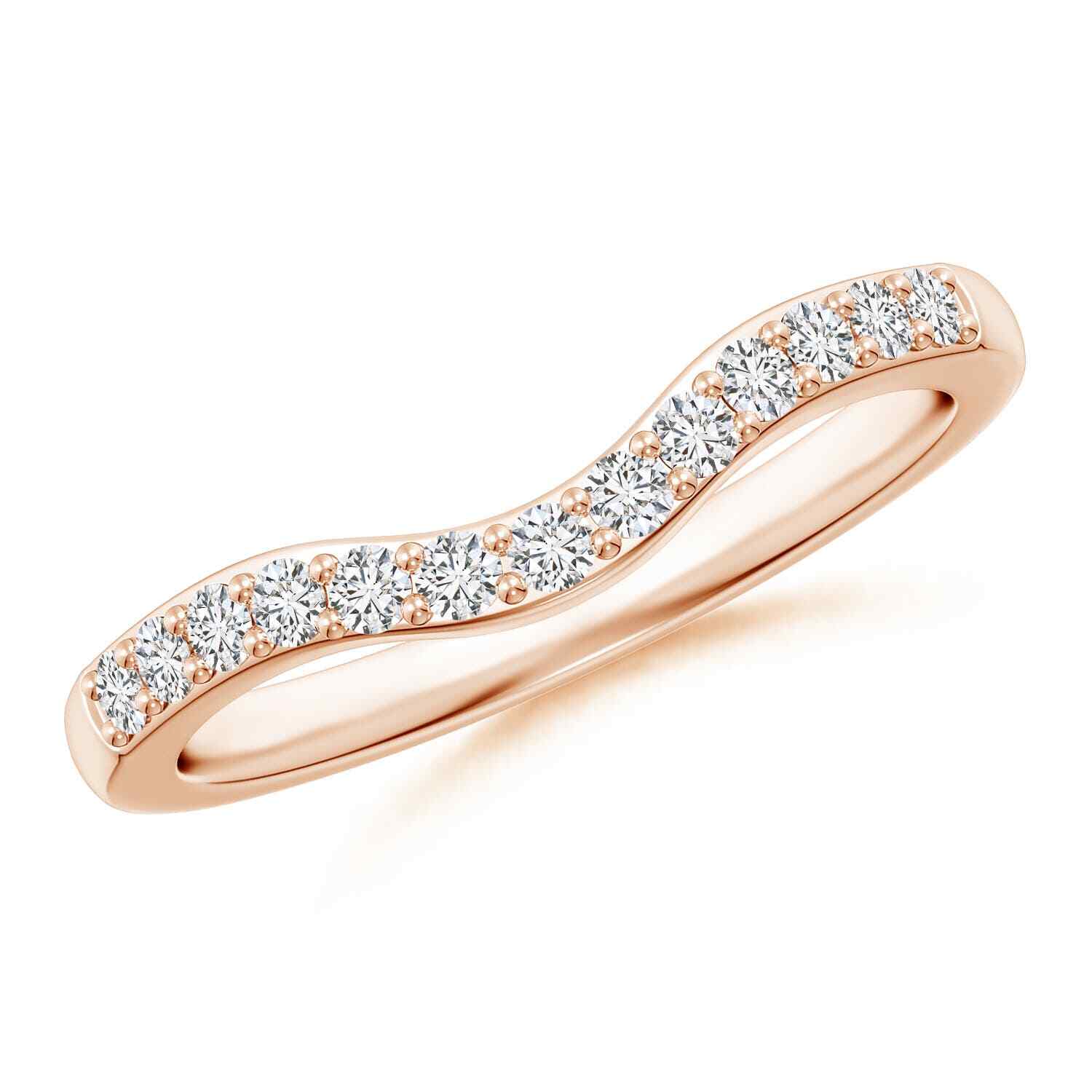 ANGARA 0.27 Ct Diamond Half Eternity Contoured Wedding Ring in 14K Solid Gold