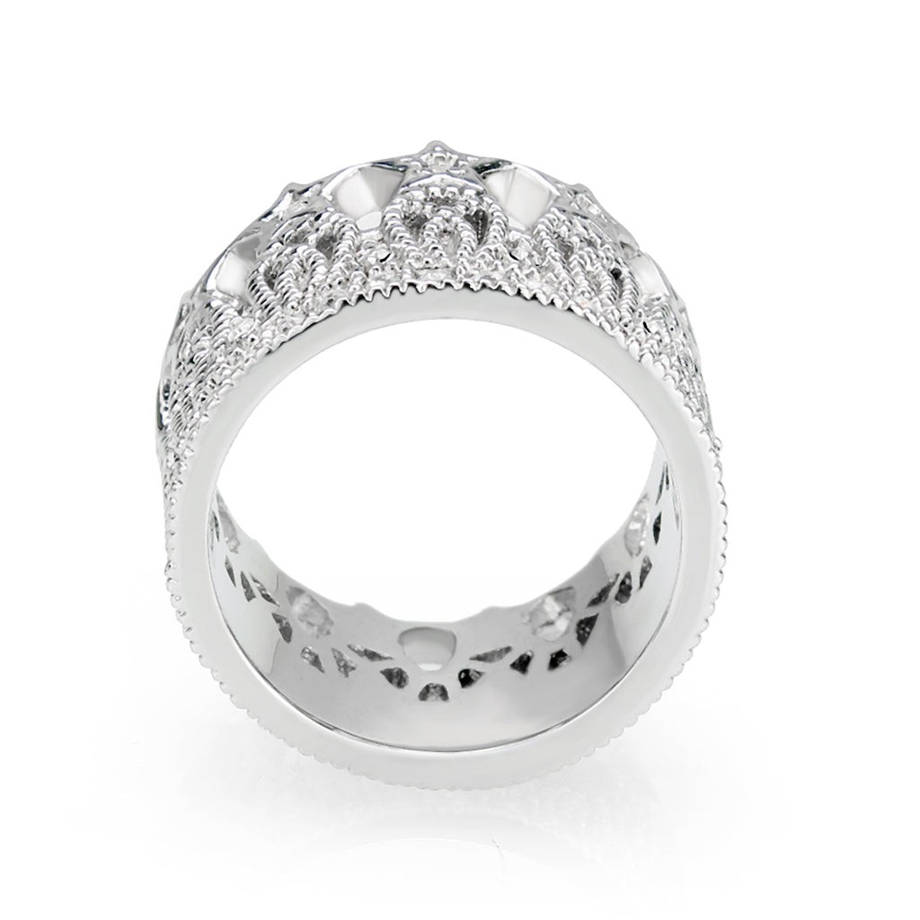 Women’s Crown Ring, CZ, Rhodium Plated, Brass, Wide Band, Sparkling Ring