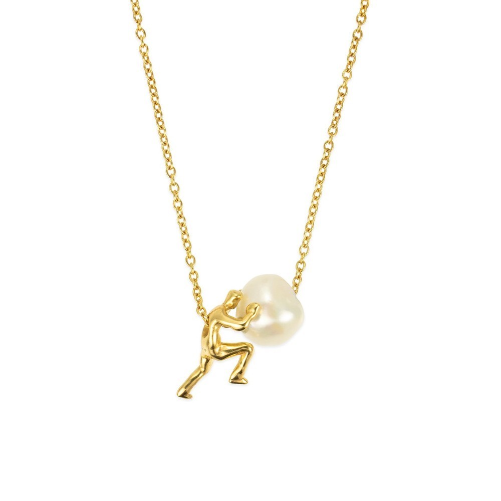 Sisyphus Necklace for Women Men Pushing Stone Pearl Pendant Greek Protector God