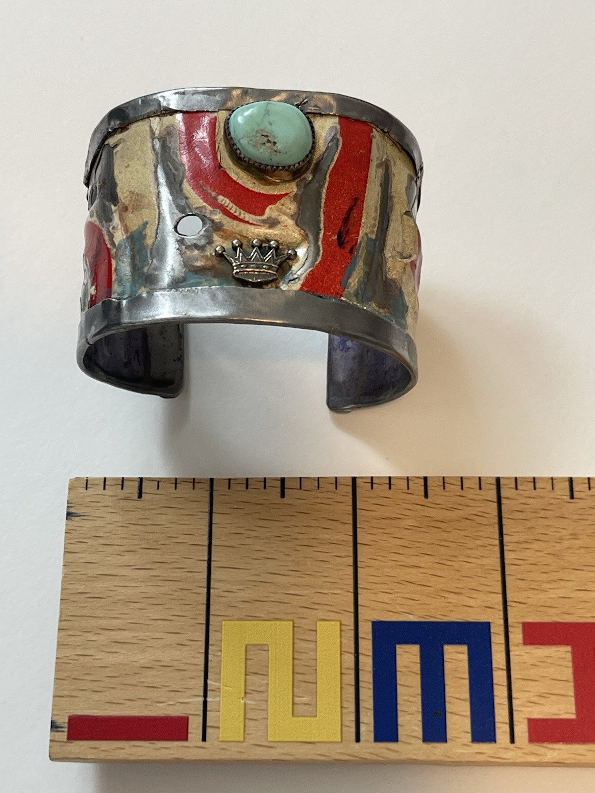 Kit Carson Handcrafted License Plate Cuff Bracelet Turquoise Rustic Star Crown