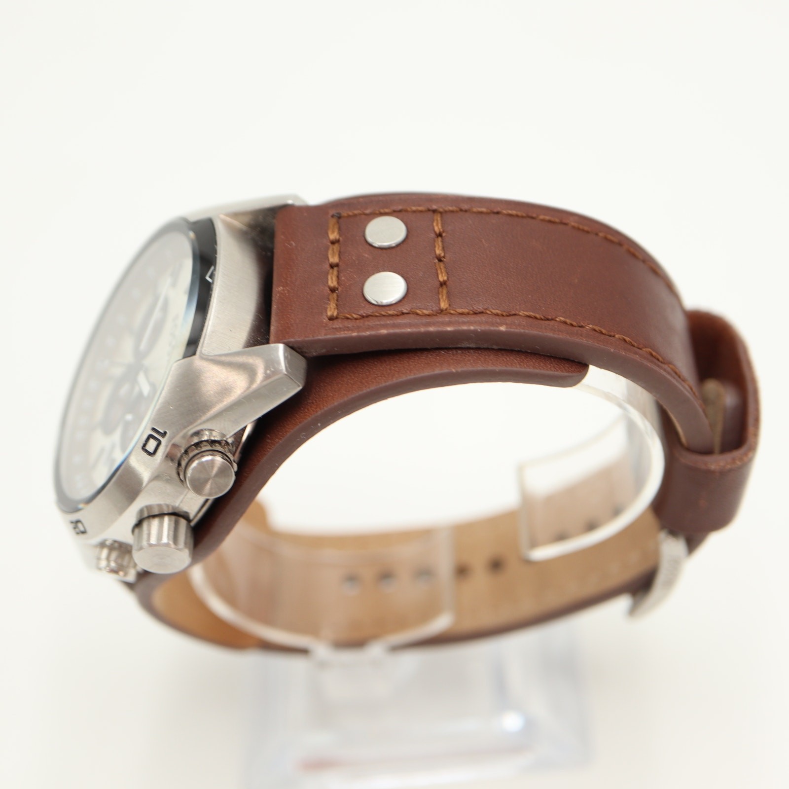 Fossil Coachman Mens Brown 45mm Watch Wood Grain Subs Leather Cuff w New Battery