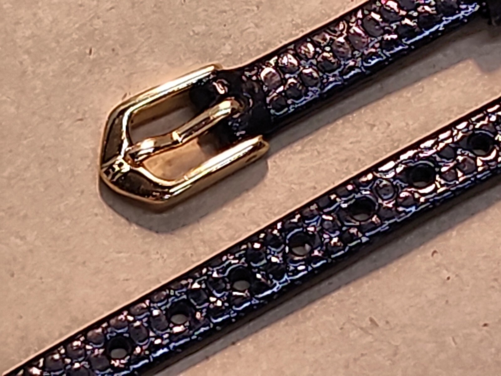 NOS Hirsch Open End 8mm Black Flat Stitchless Rainbow Lizard Grain Watch Band