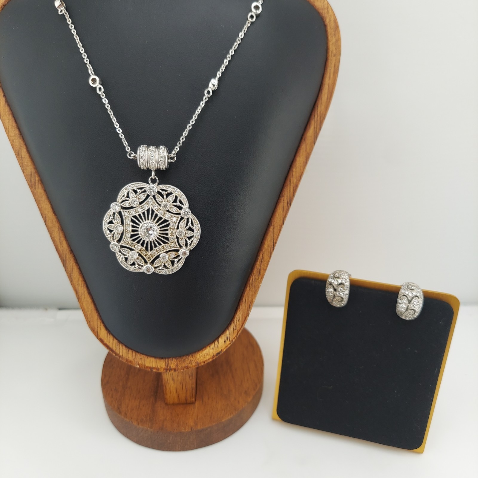 Vintage Esposito Diamonique Sterling Necklace and Earring Set New In Box