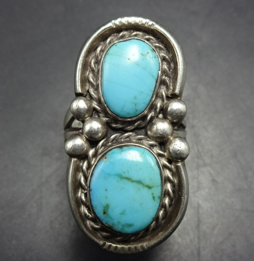 Old 1960s 1970s LIGHT BLUE TURQUOISE Sterling Silver RING size 6 Vintage Pawn