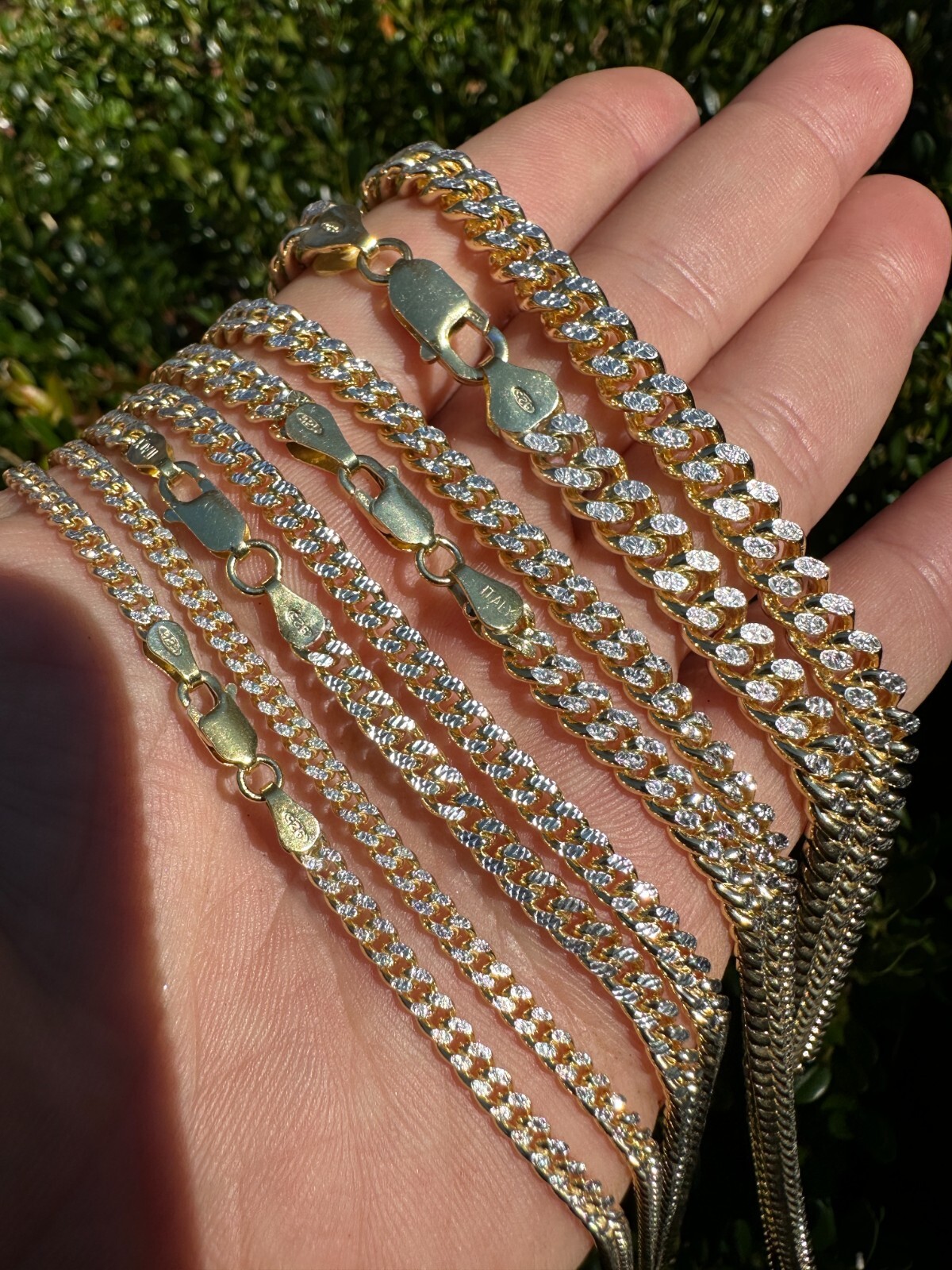 Miami Cuban Chain Bracelet Diamond Cut Two Tone 14k Gold Plated Real 925 Silver