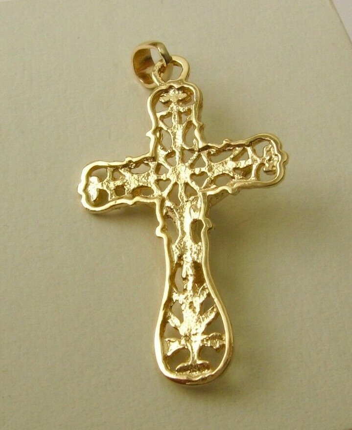 GENUINE SOLID 9K 9ct YELLOW GOLD FILIGREE CROSS CRUCIFIX JESUS PENDANT