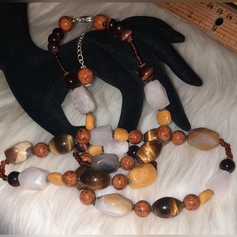925 Sterling gem necklace Silver clasp Agate, Jasper, Onyx Southwestern Chunky