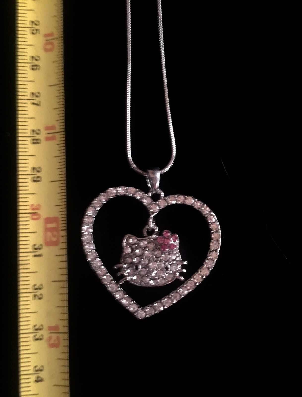 Hello Kitty necklace In Heart Radium Plated Reflective Crystals Rhinestones