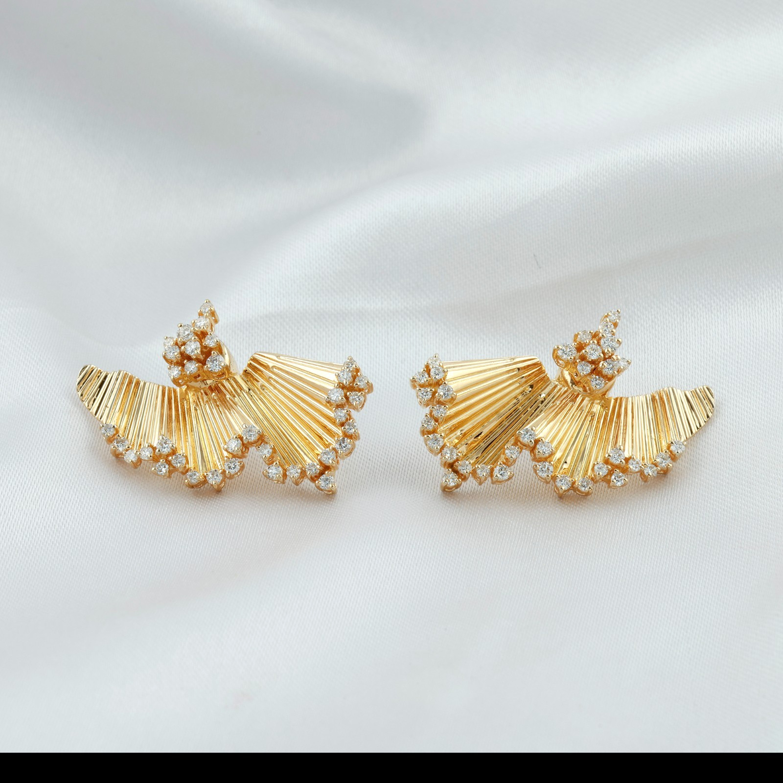 0.98 Ct Natural SI/H Diamond Fan Jacket Earrings Birthday Gift 18k Yellow Gold