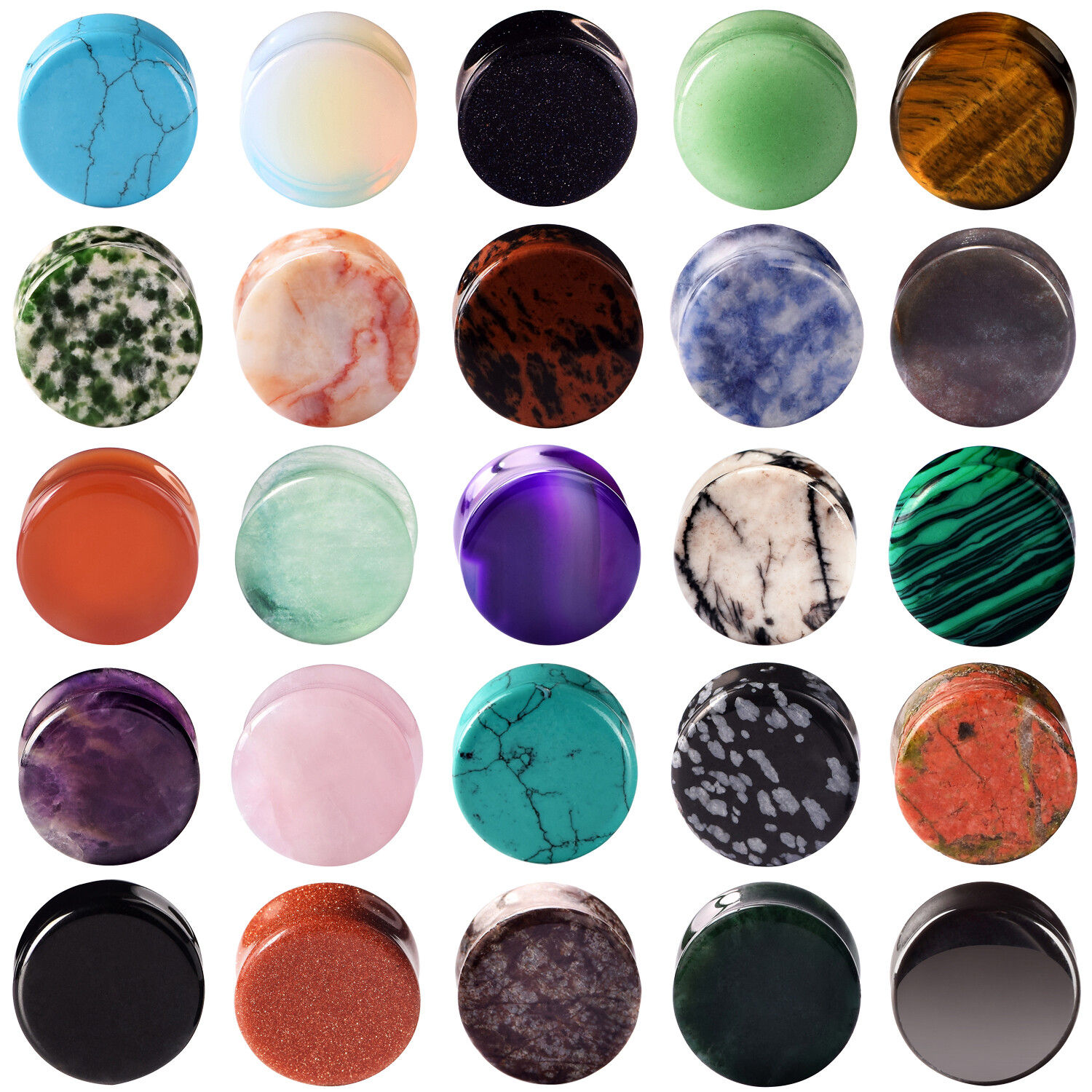 40Pcs Ear Gauge Mixed Stone Plug Double-Flared Saddle Ear Expander Body Piercing
