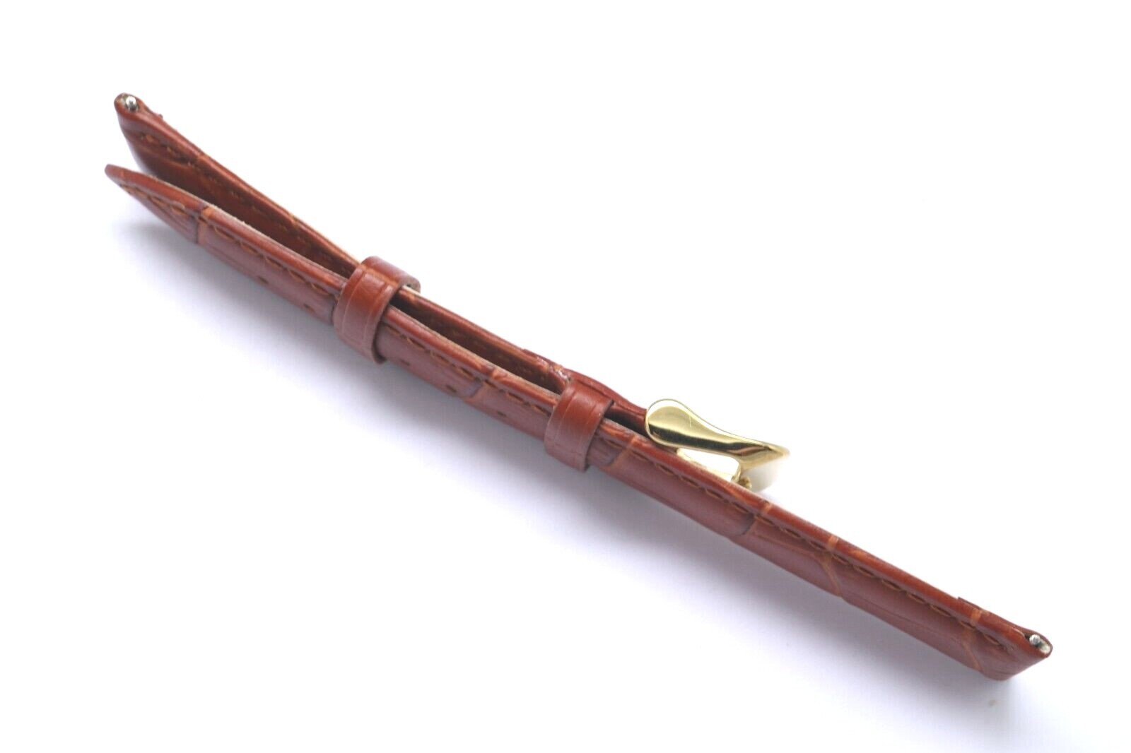 20mm Brown Croco Embossed Leather Unisex Watch Band Strap W/ Gold Tone Buckle