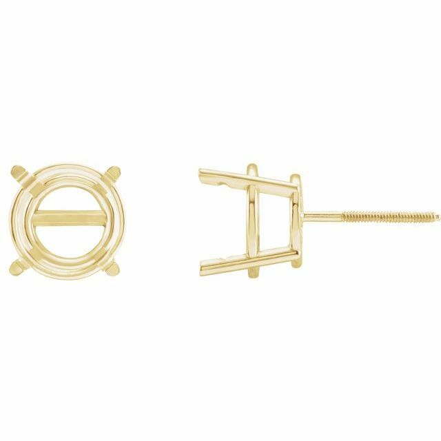 14K Gold Round Pre-Notched Stud Earring Basket Mount Setting Friction – 1 Piece