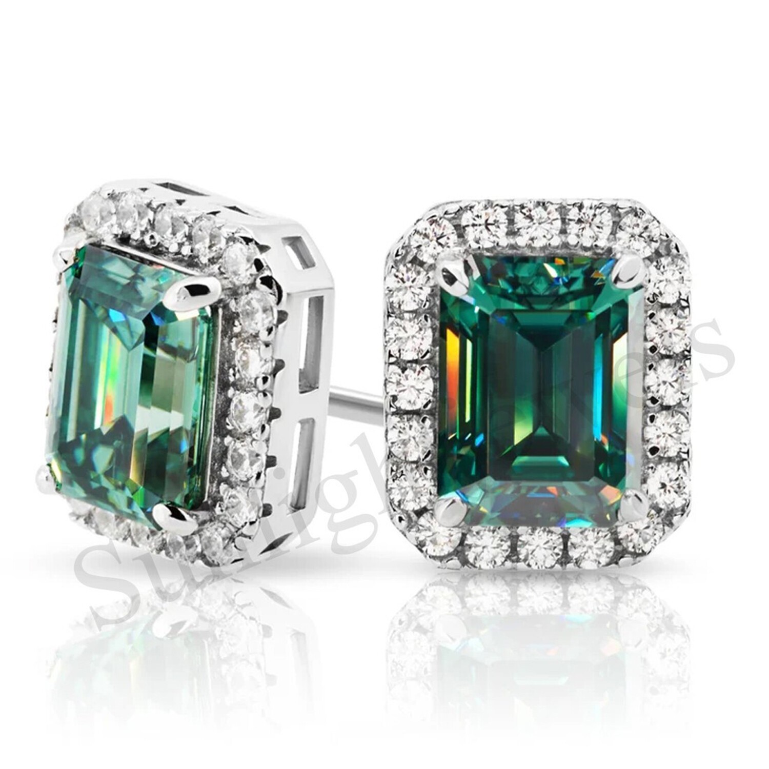 Emerald Cut Blue Lab Diamond Stud Earrings 8.8 Ct in 925 Silver – Certified