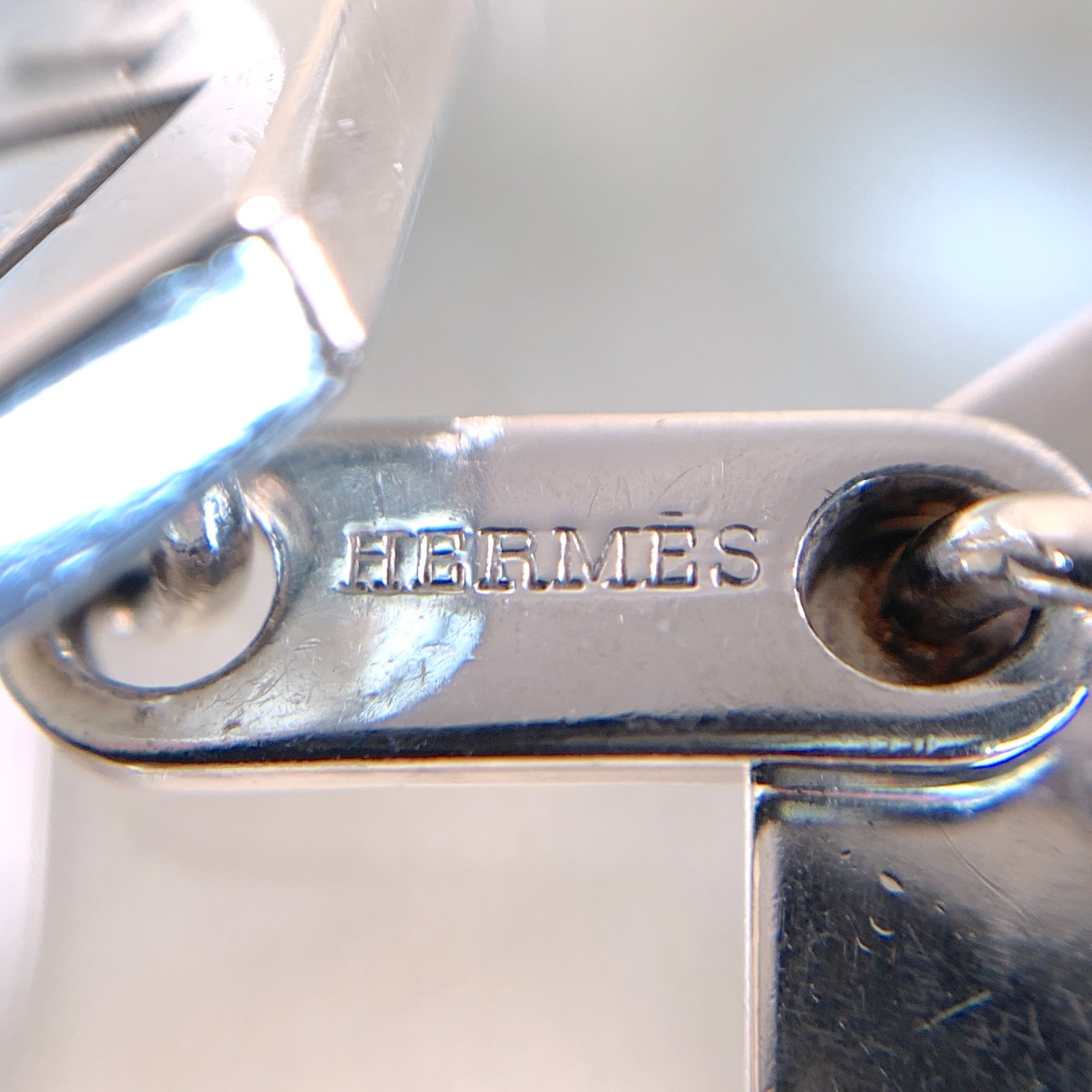 Hermes Cufflinks AG925 Sterling Silver Diamond Logo Chain Type with Case