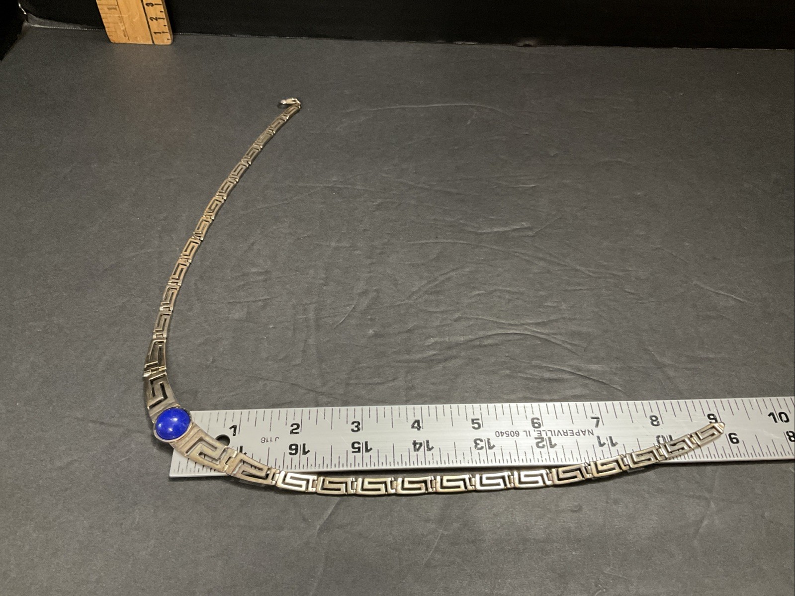 Sterling Silver and Blue Lapis Necklace Greek Key Design Choker ~ 45 Grams 20 In