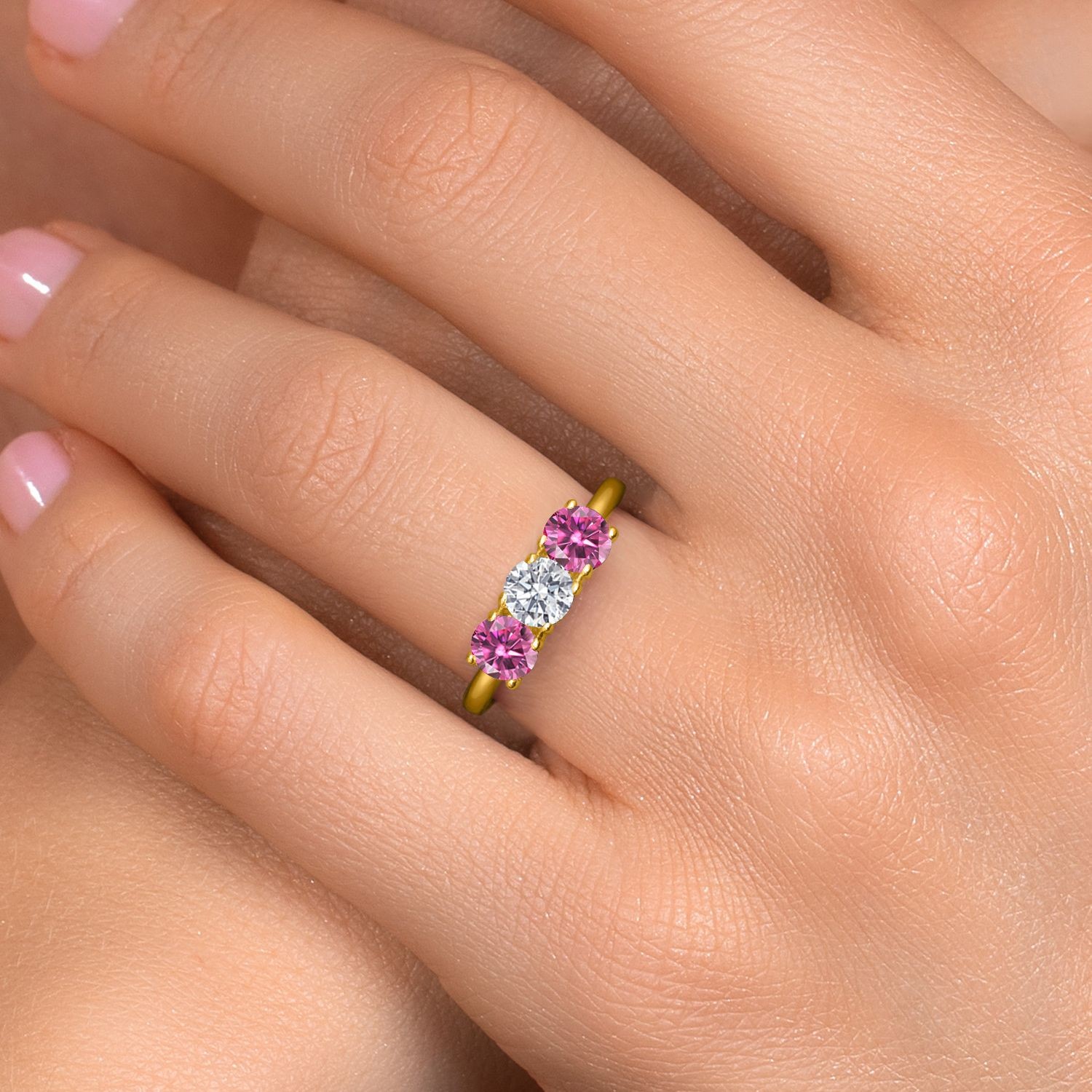 18K Yellow Gold Plated Silver Lab Grown Diamond and Pink Moissanite Engagement