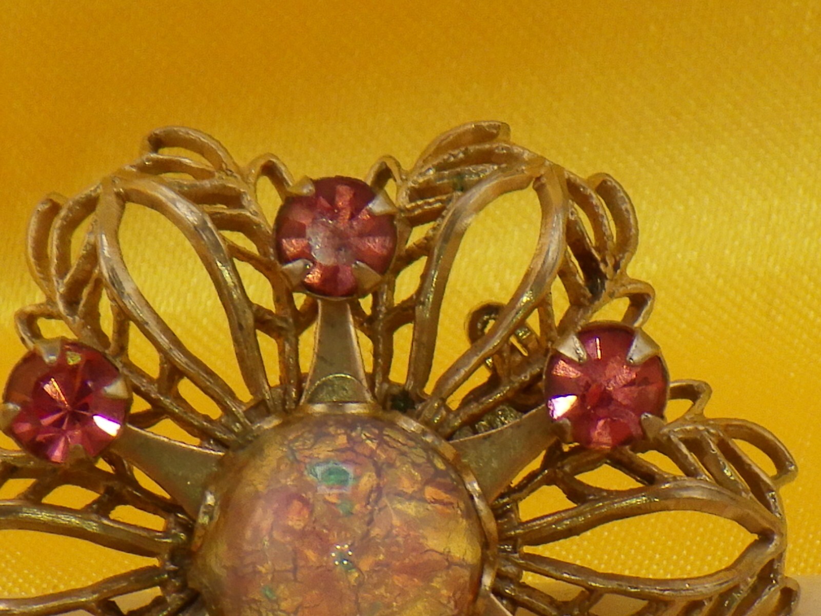 Faux Amethyst and Opal Brooch Vintage Costume Jewelry Pin Pinback Button