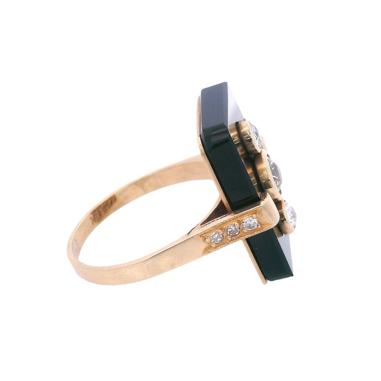 Art Deco 18kt yellow Gold Ring with Onyx & Diamonds