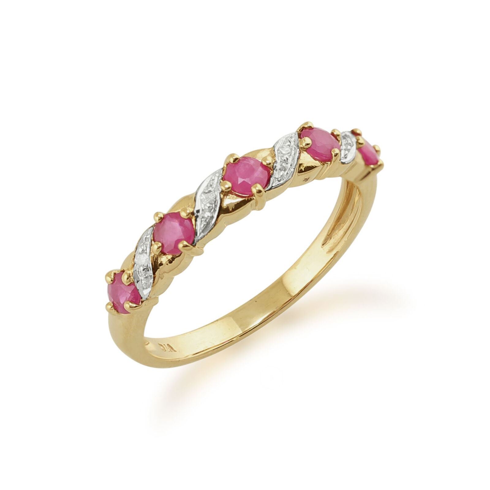 Classic Art Nouveau Style Round Ruby & Diamond Half Eternity Ring