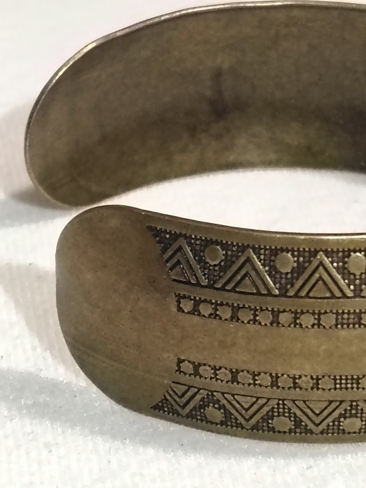 Vintage Antique Bronze Tone Engraved Tribal Cuff Bracelet Boho Aztec Geometric