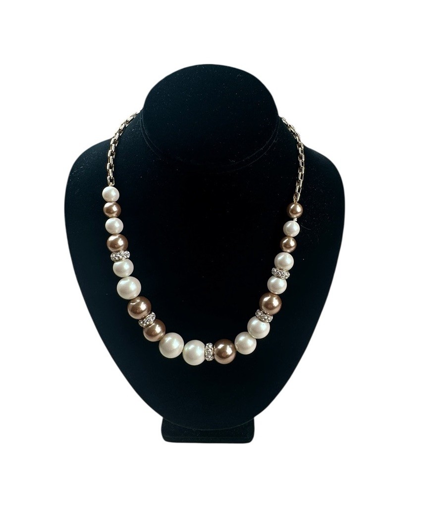 Kate Spade Cream Champagne Faux Pearl Statement Necklace Rhinestone Spacers