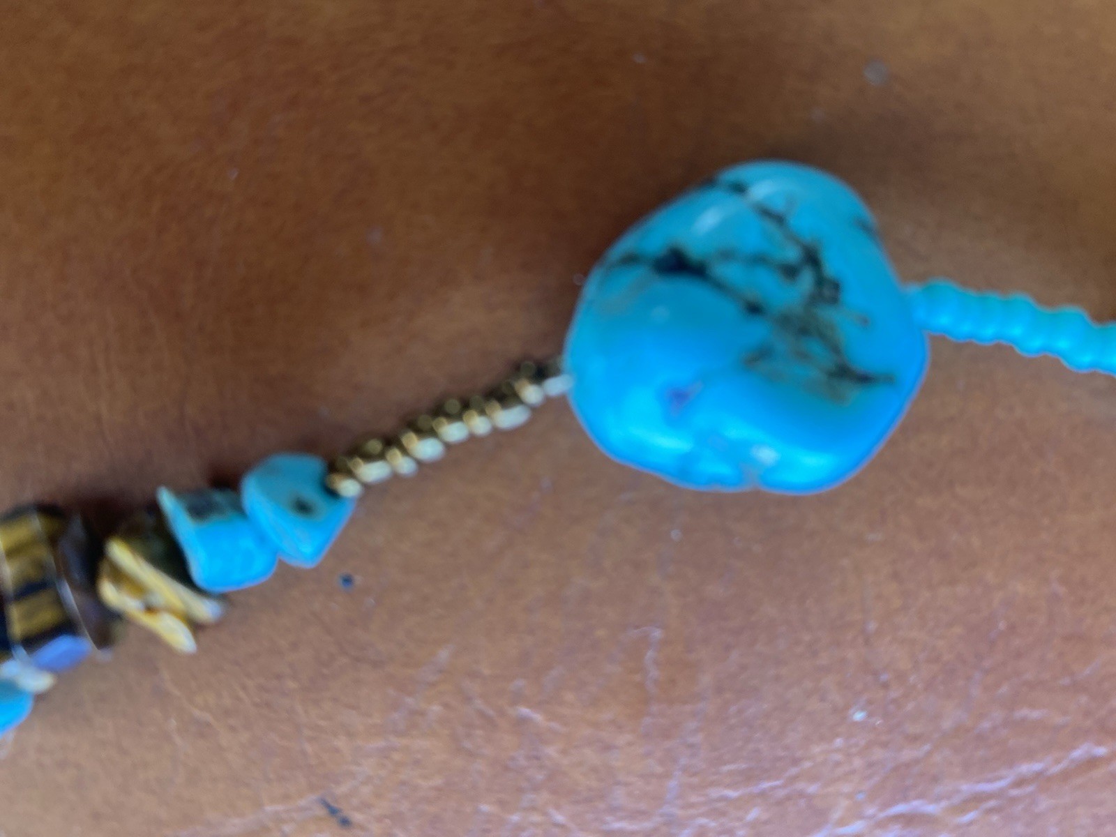 Necklace Pendant Turquoise Stone Like Beaded 25” Boho Statement