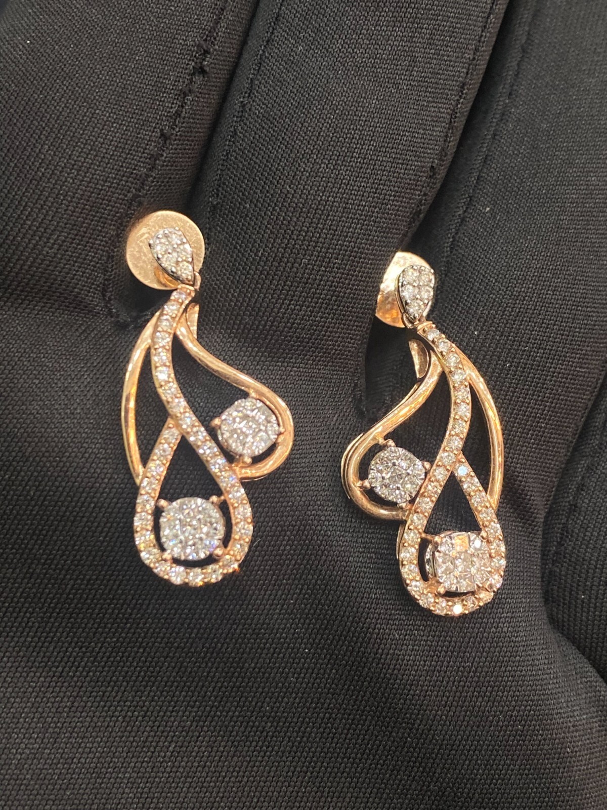 Pave 1.25 Cts Round Brilliant Cut Natural Diamonds Stud Earrings 14K Rose Gold