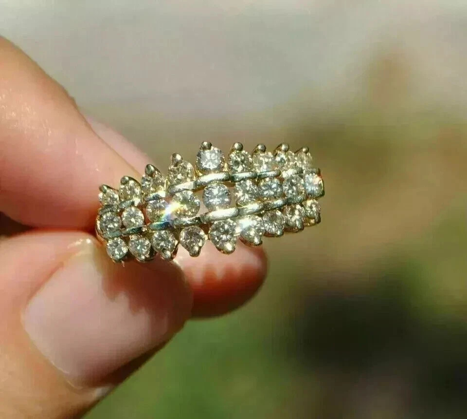 2CT Round Cut Lab Created Diamond Wedding Women Band Ring 14K Yellow Gold Finish